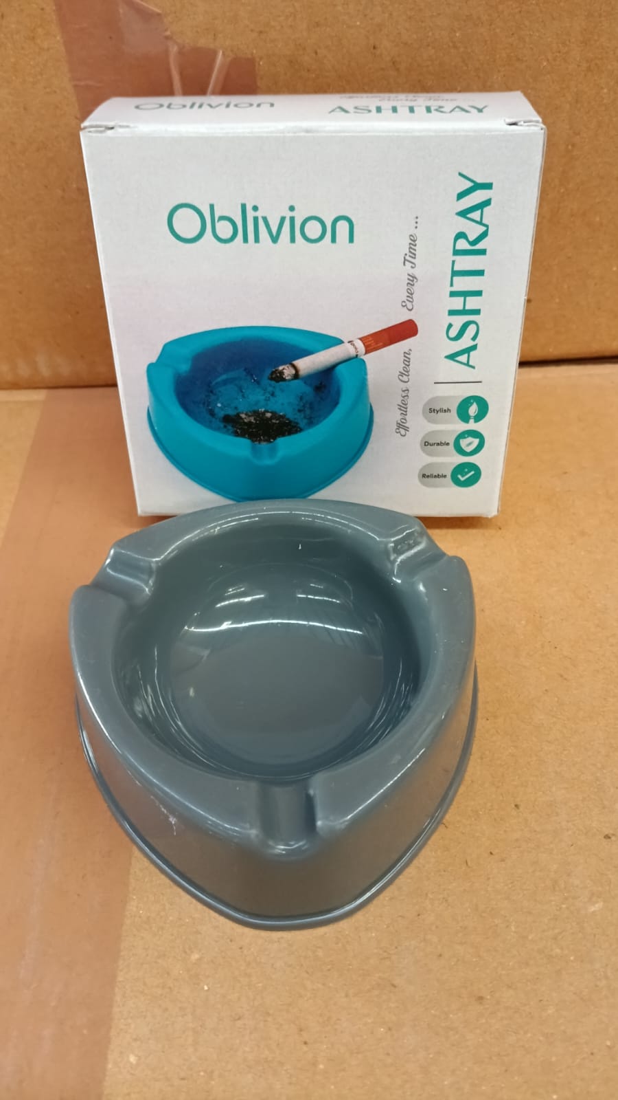 Oblivion Durable Plastic Ashtray with Wide Bowl and Triple Cigarette Holder Slots (1 pc)