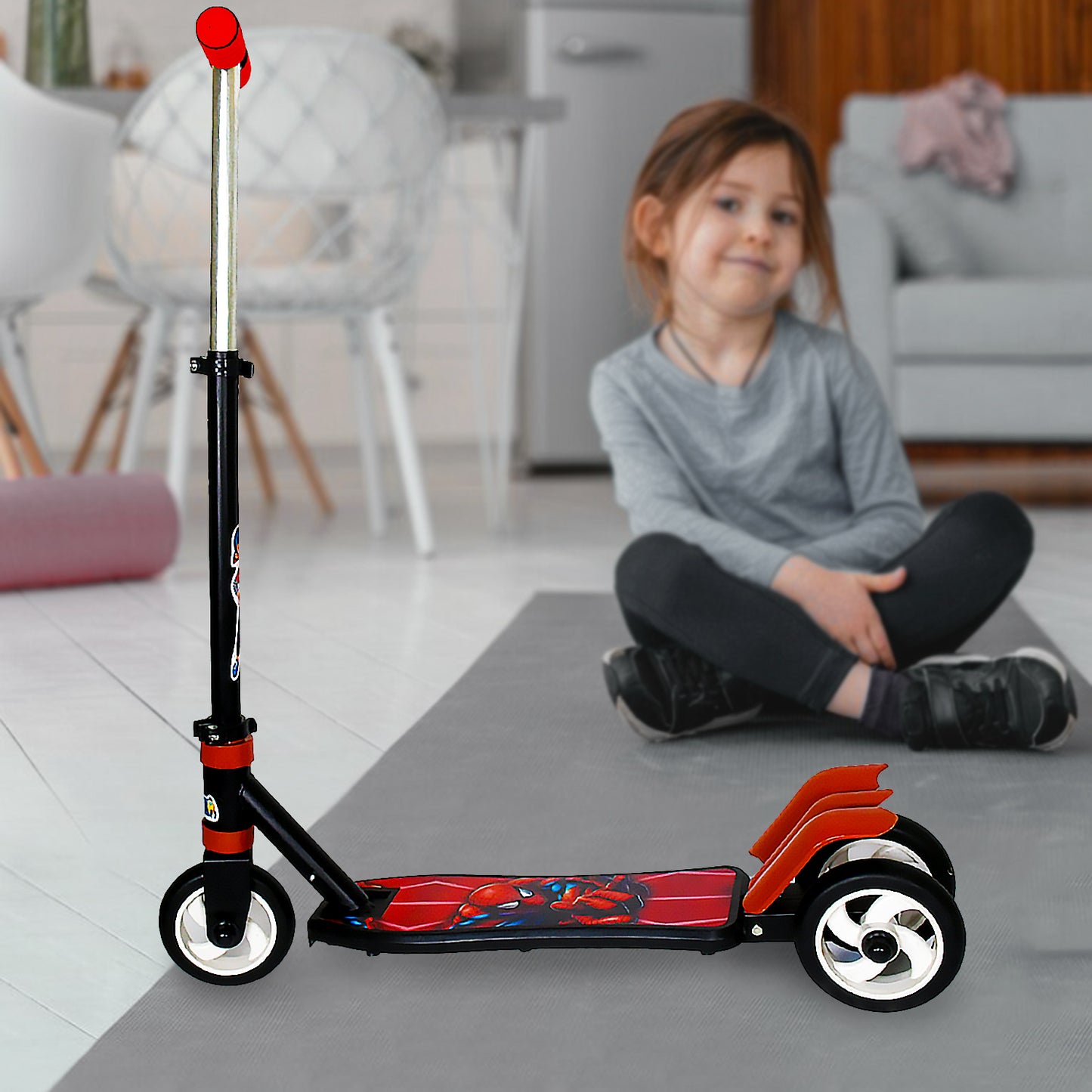 Basic Kids Ride On Leg Push Scooter For Boys And Girls (4 - 8 Years Old Kids) Foldable Scooter Cycle With Height Adjustment For Boys And Girls Multicolor (1 Pc 3 Wheel)