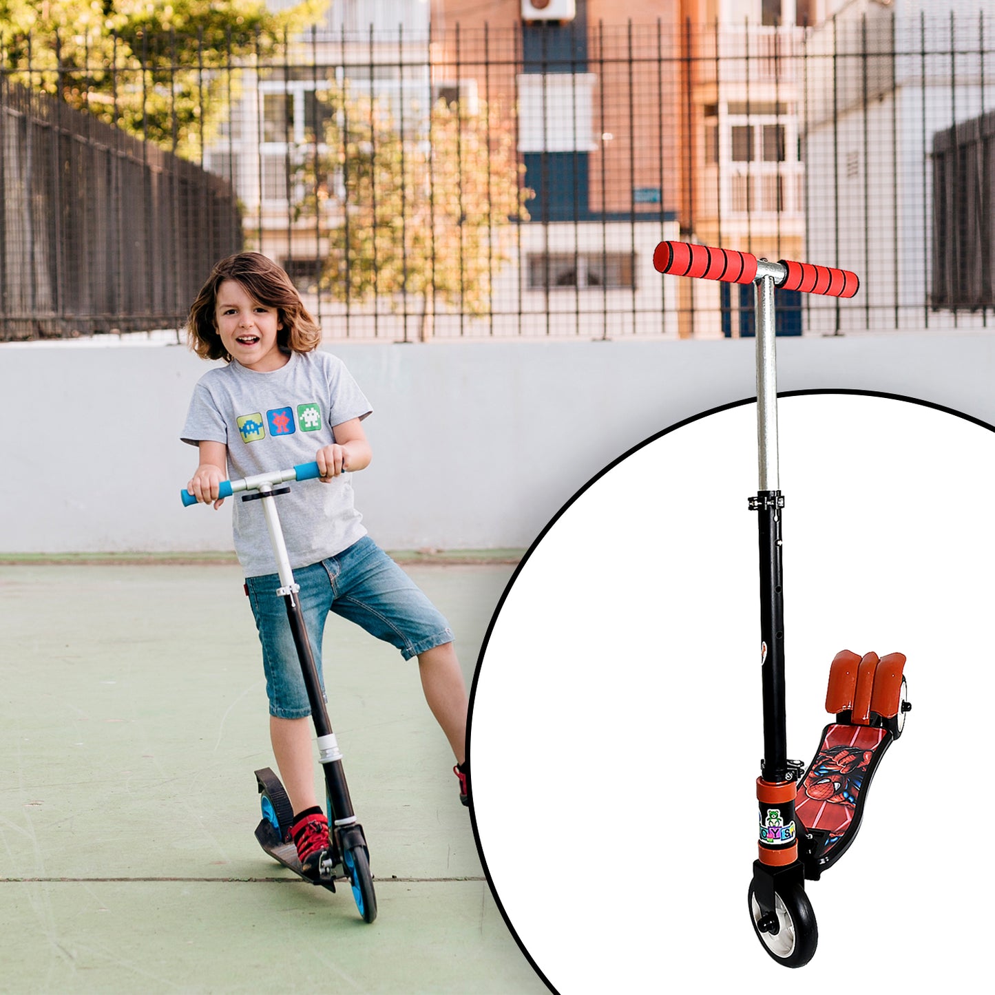 Basic Kids Ride On Leg Push Scooter For Boys And Girls (4 - 8 Years Old Kids) Foldable Scooter Cycle With Height Adjustment For Boys And Girls Multicolor (1 Pc 3 Wheel)