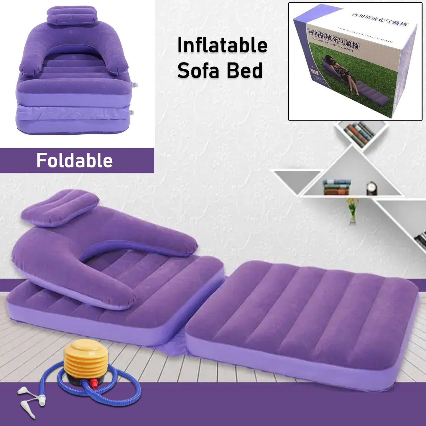 2 In 1 Air Mattress Lounger Portable Inflatable Mattress Air Sofa With Air Hand Pump (17575 Cm)