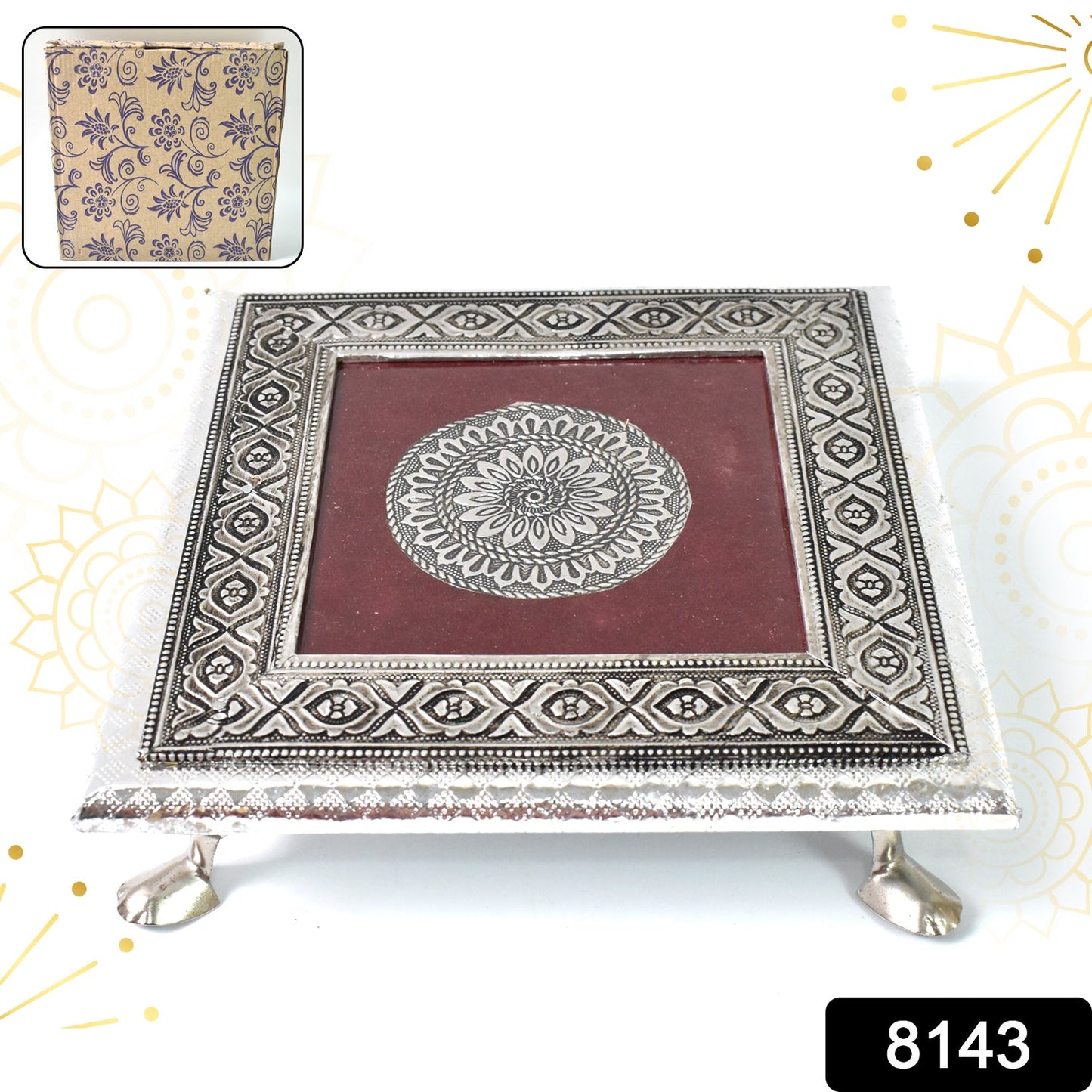 Engraved Mandala Silver Chowki