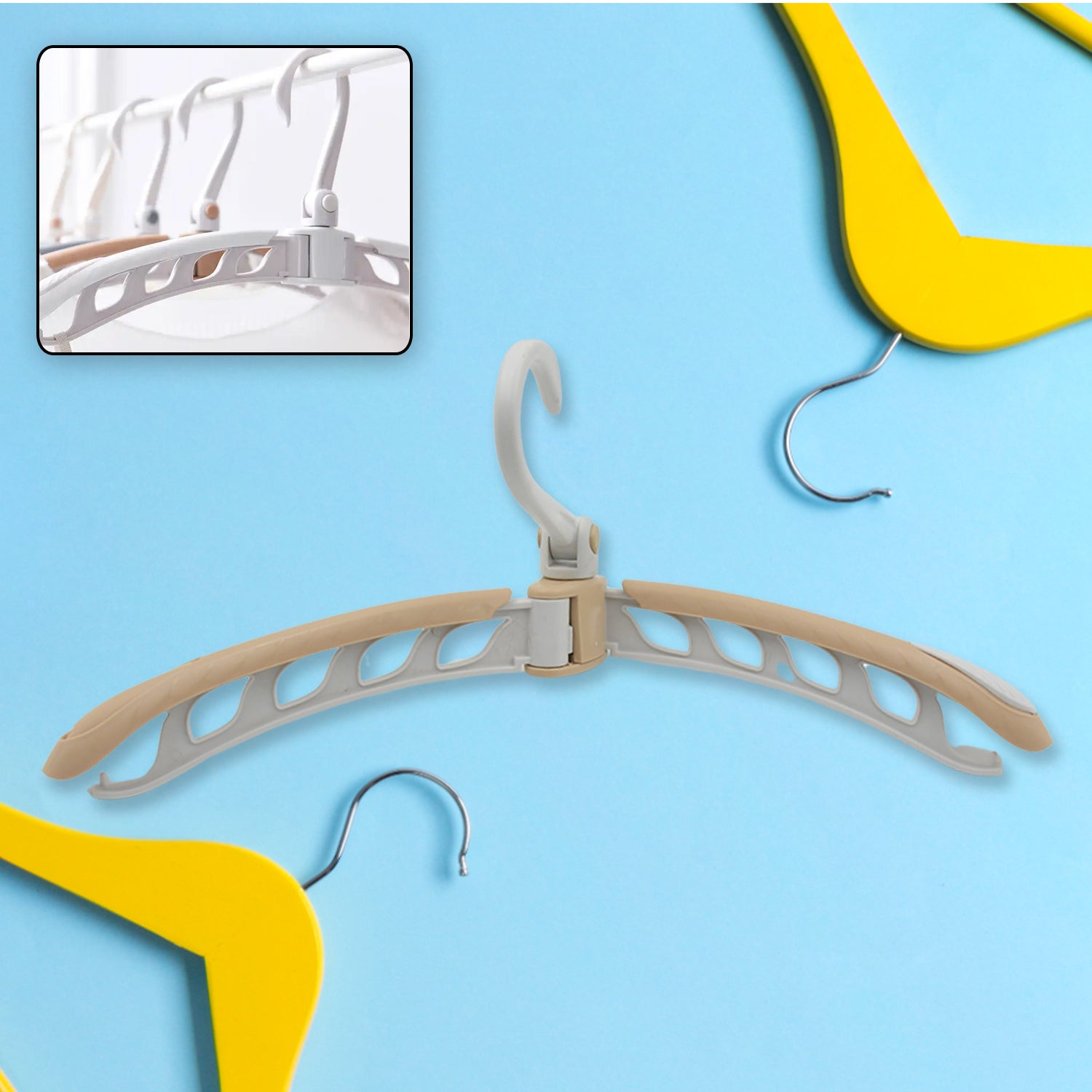 Portable folding clothes hanger, 360° rotation, adjustable