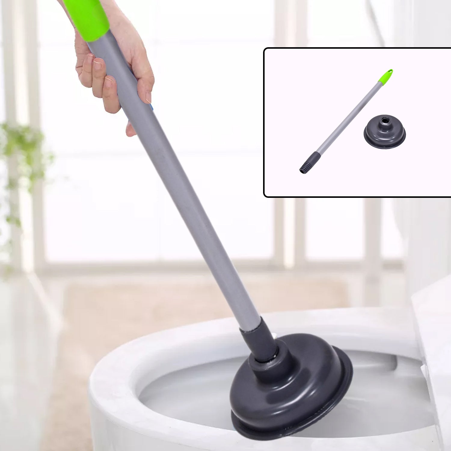 Toilet plunger with black handle, simple design