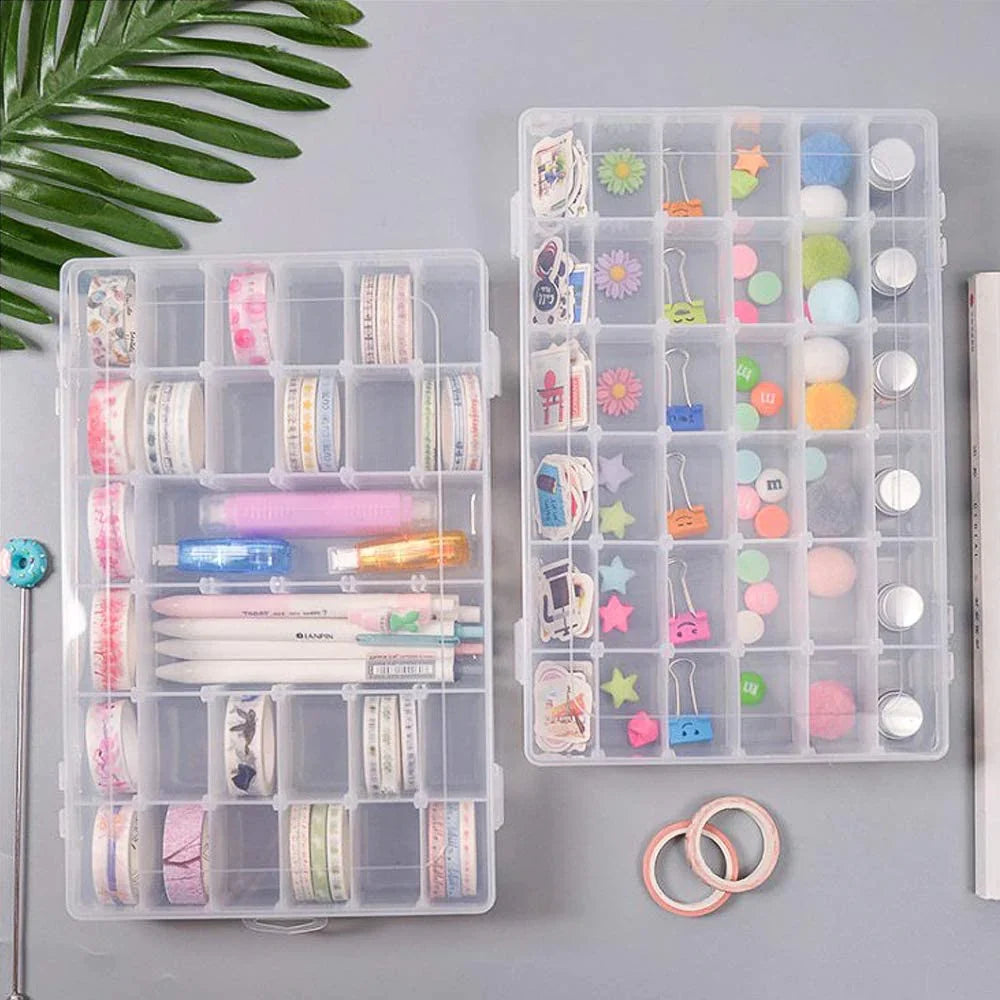 Transparent organizer box, 36 compartments for jewelry