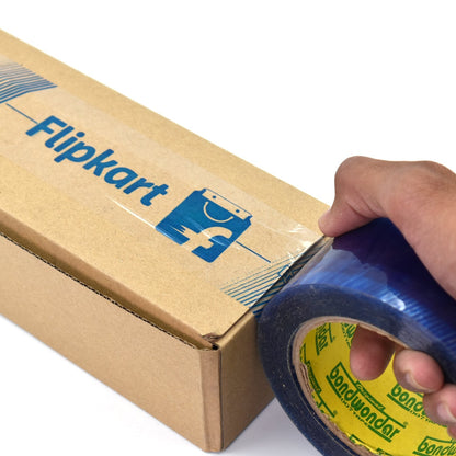 Roll of blue tape with Flipkart logo for shipping purposes.