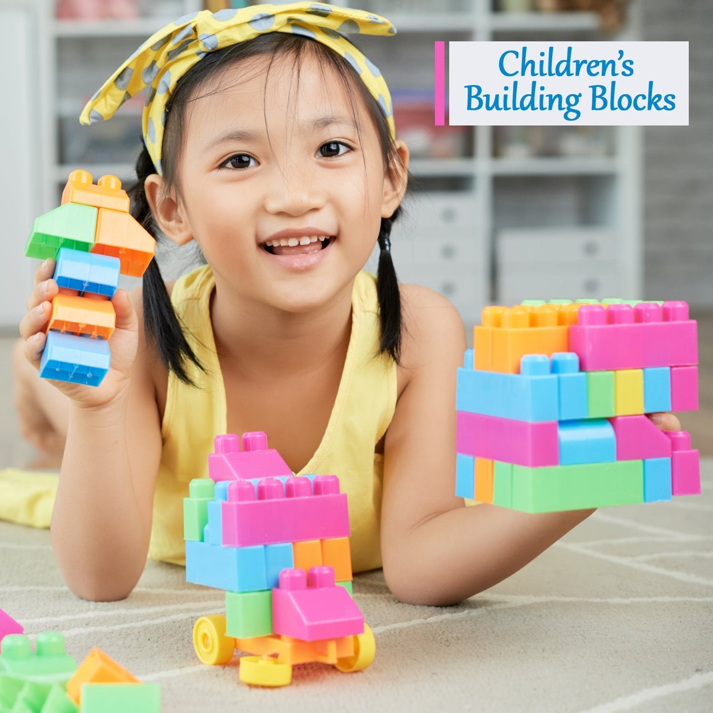 Play blocks set for children with 60 multicolored bricks