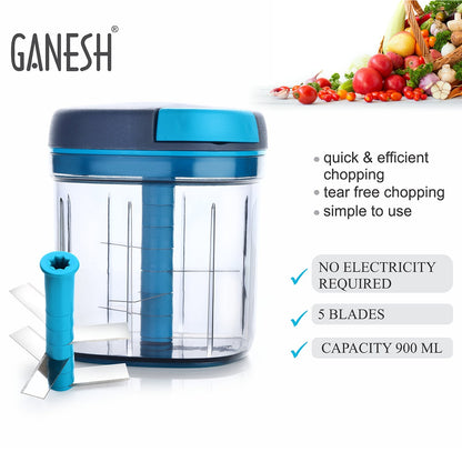 Ganesh Master Chopper, XL size with 5 stainless steel blades, shown from various perspectives.