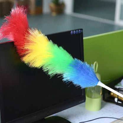 Microfiber dusting stick with colorful feathers