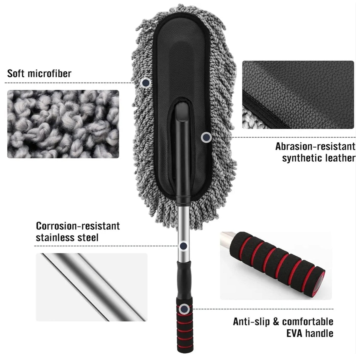 Car Duster, Long Retractable / Soft / Non-Slip / Handle Multipurpose Microfiber Wash Brush Vehicle Interior and Exterior Cleaning Kit with for Car, Boats or Home