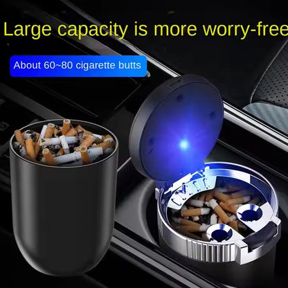 Portable Car Ashtray with Lid and Blue LED Light (1 Pc)