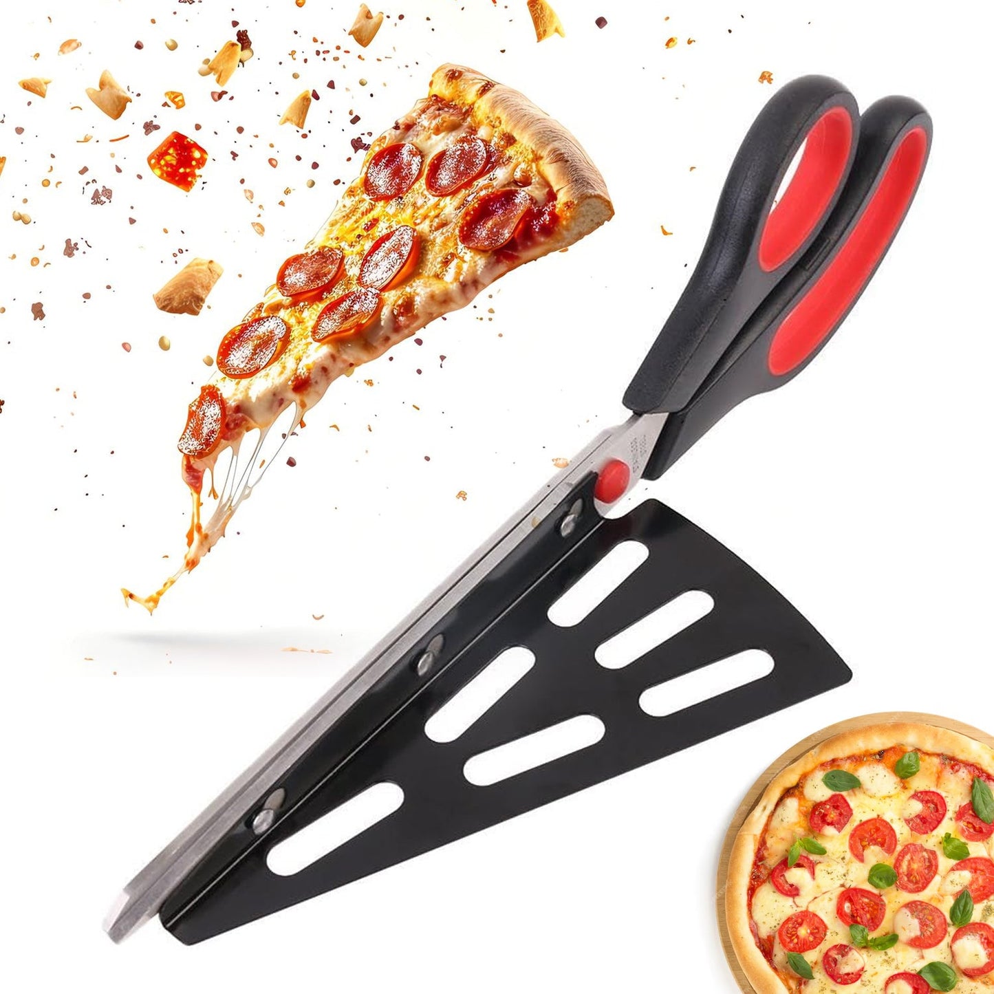 Stainless Steel Pizza Cutter Scissors Plastic Handle with Removable Spatula