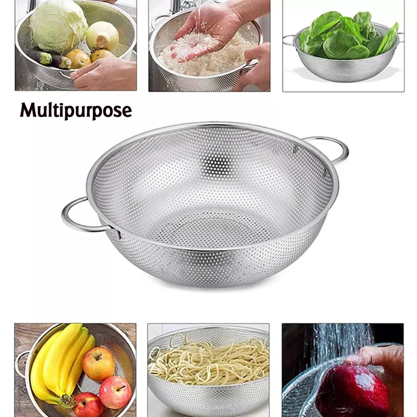 Stainless Steel Colander with Handle, Large Strainer Basket for Kitchen (25.5 cm)