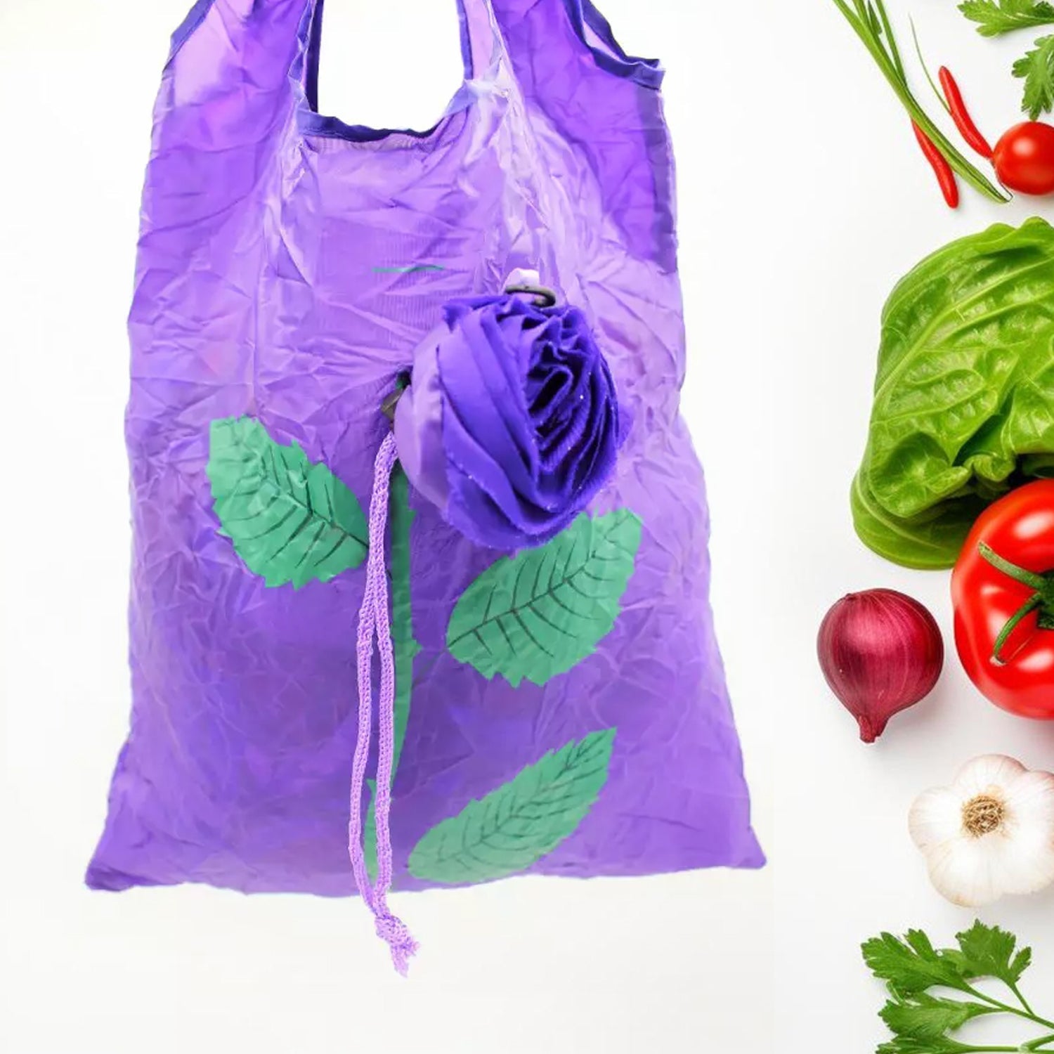 Rose design foldable nylon shopping bag