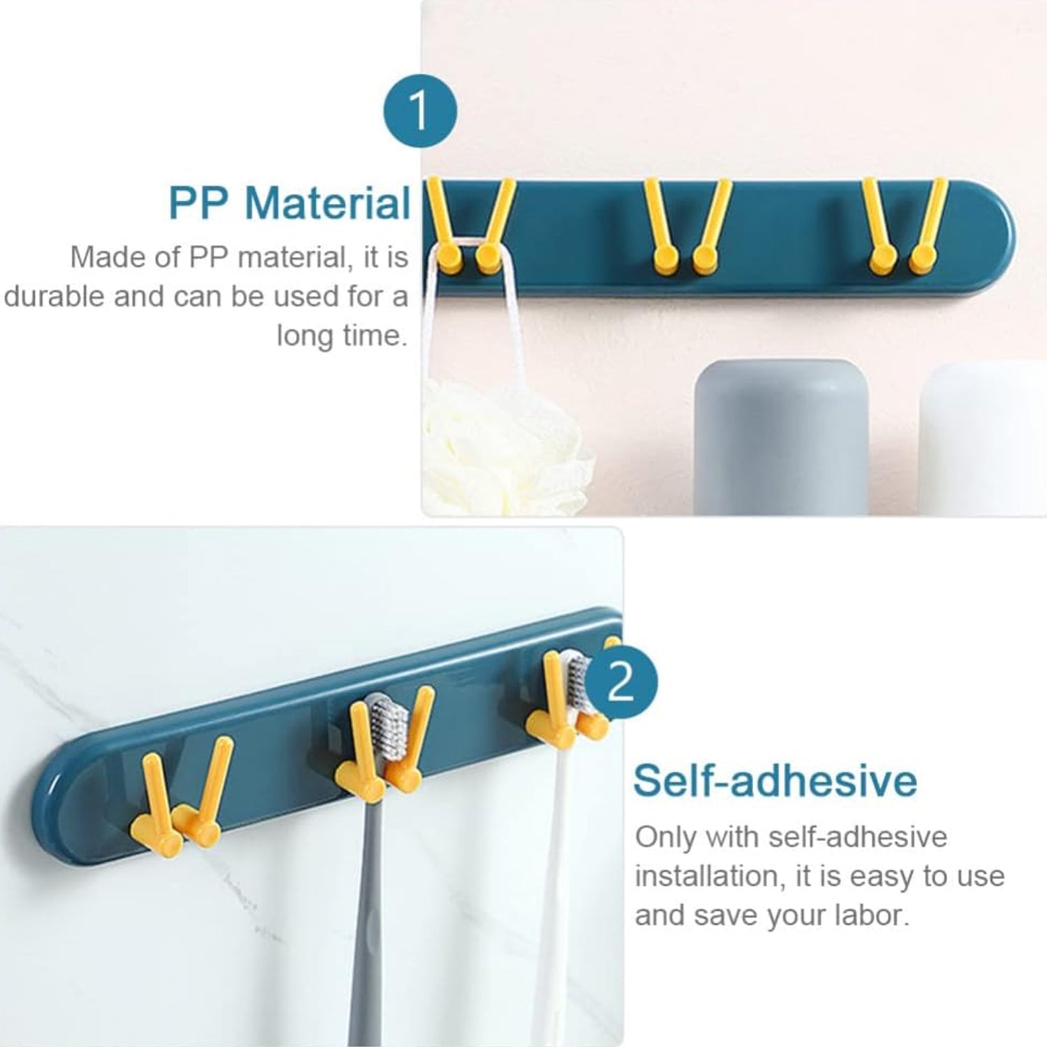 Plastic organizer for toothbrushes and accessories, designed for wall mounting.