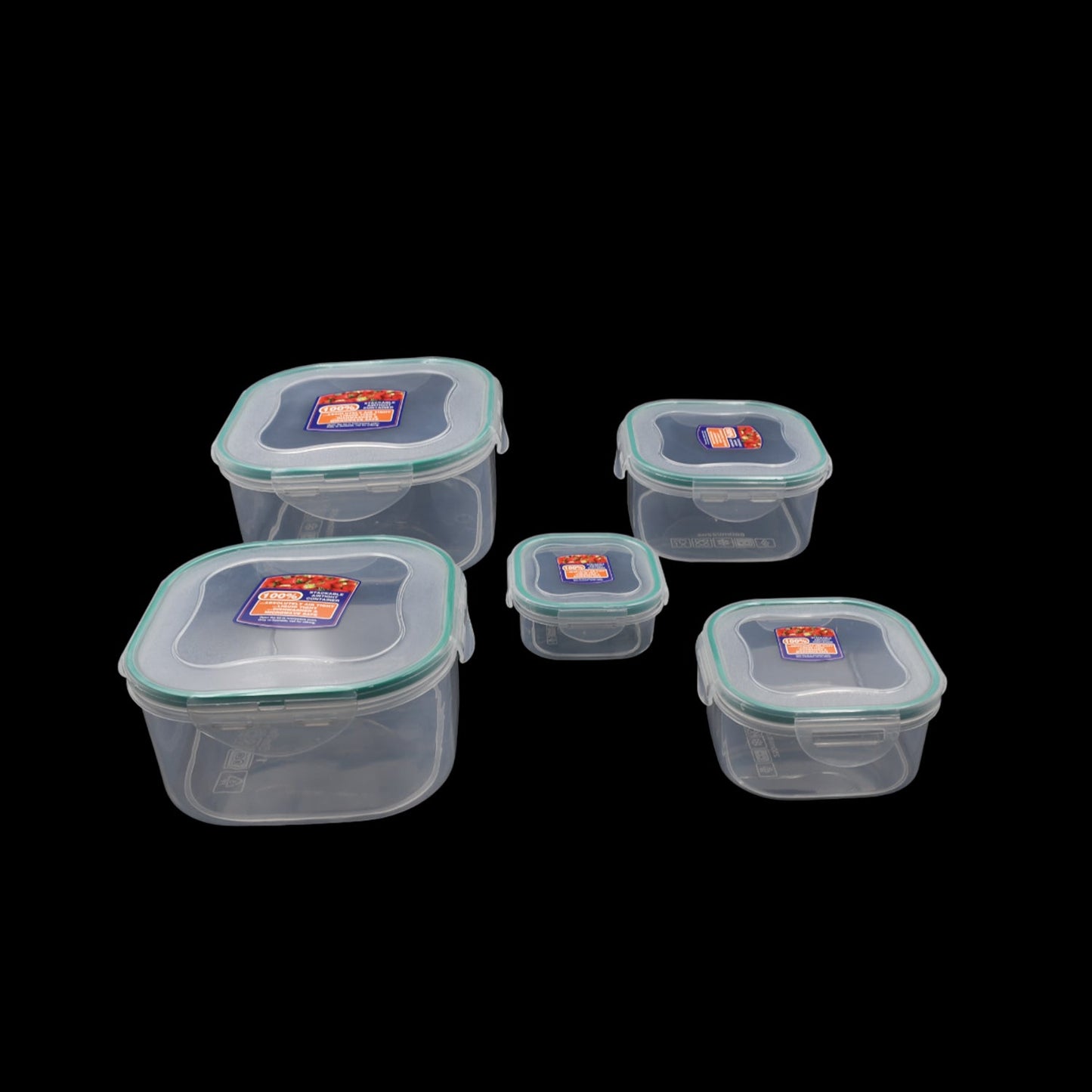 Fridge storage plastic containers, snap-seal, 5 pieces.