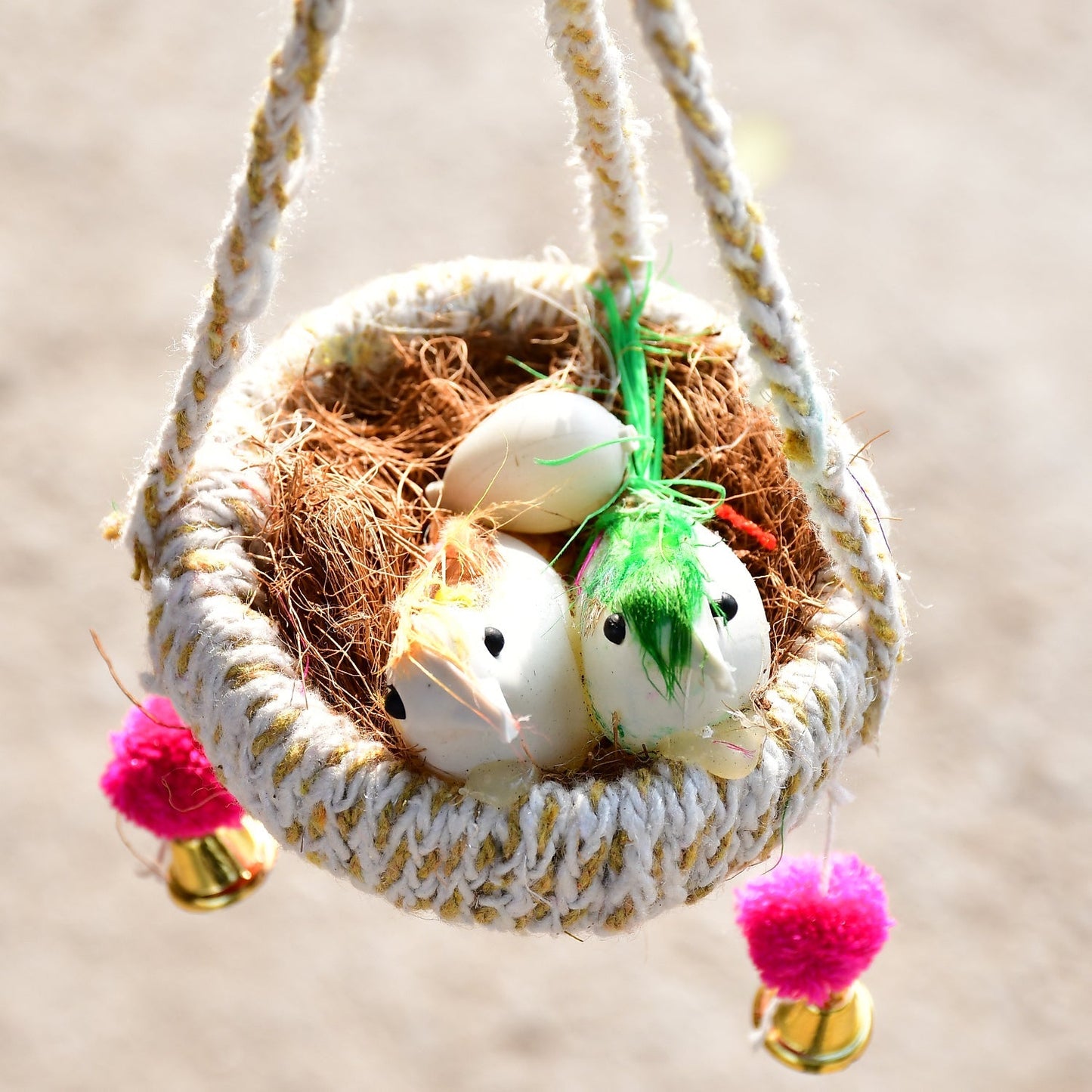 Handmade jute birds nest for decorative purposes