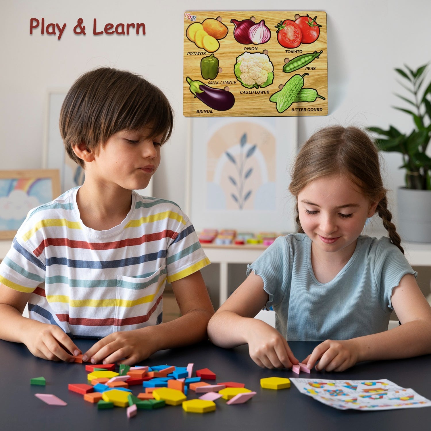 GEMEM Wooden Vegetable Peg Puzzle Board