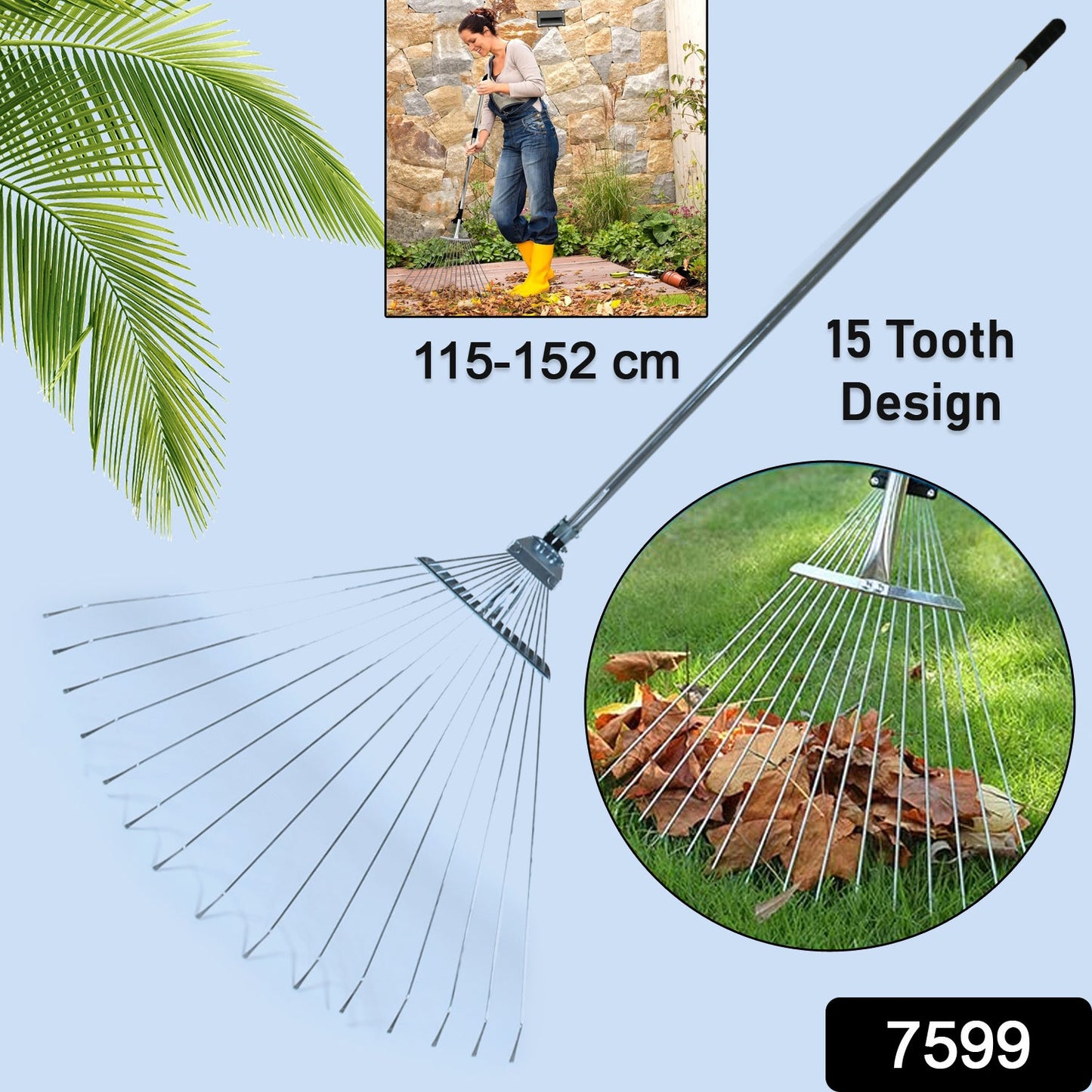 115-152 CM Rake for Gardening, Stainless Steel Telescopic Garden Rake for Quick Clean Up of Lawn and Yard, Adjustable Rake Claws Spacing Garden Broom with Long Handle for Clean Leaves (MOQ :- 12 pc)