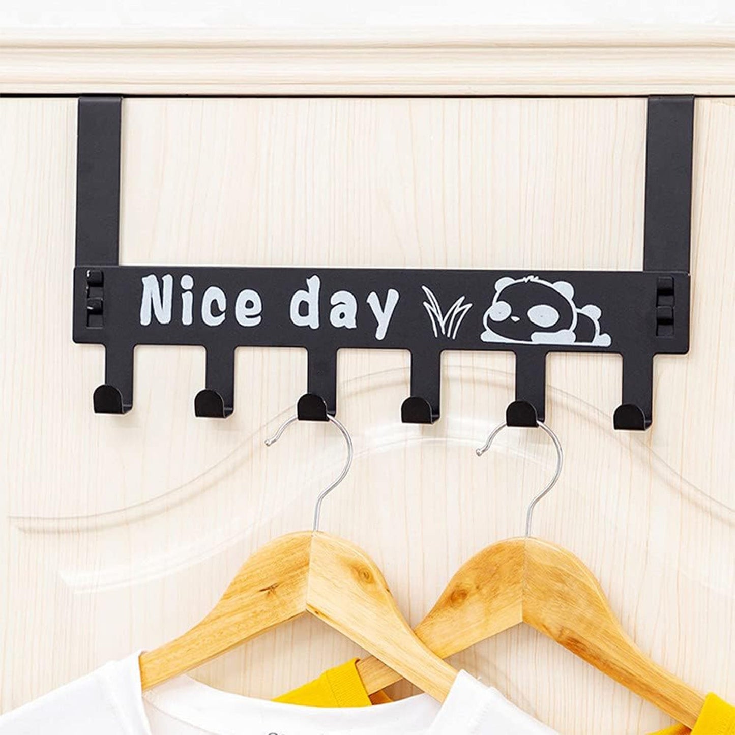 Heavy-Duty Carbon Steel Cartoon Nice Day Over Door Hook Hanger Rack, Towel Hanger, Removable Door Hook, Coat, Scarf, Cloths Hanger (1 pc / 6 Hook)