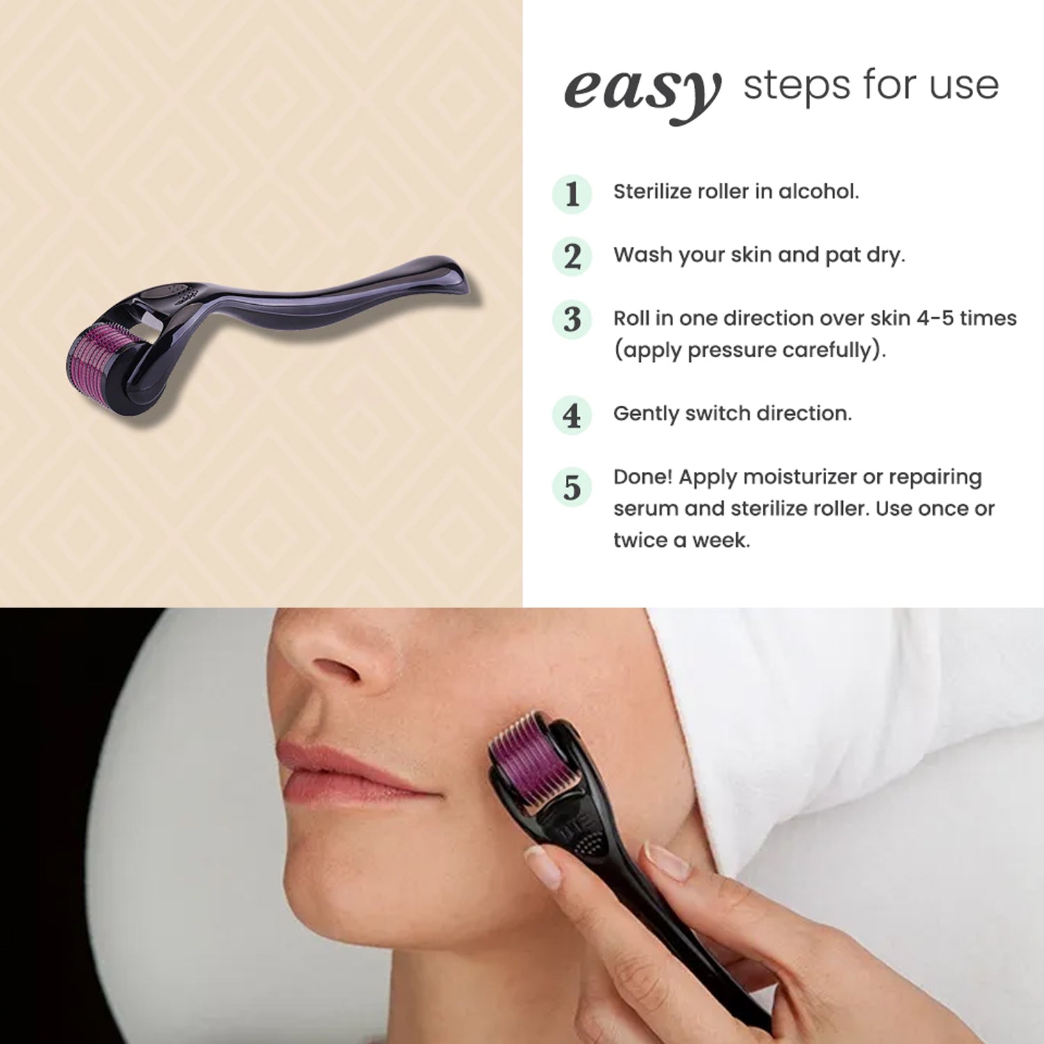 Facial derma roller for anti-aging treatments and scar reduction