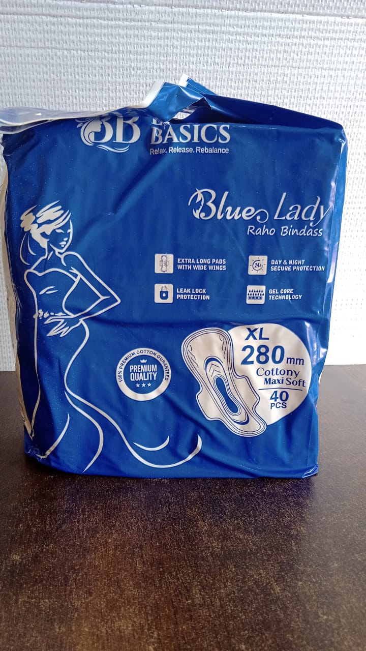 Beautiful Basics Blue Lady Extra Long Pads With Wides Wings Sanitary Pads – 280 mm, 40-Pack