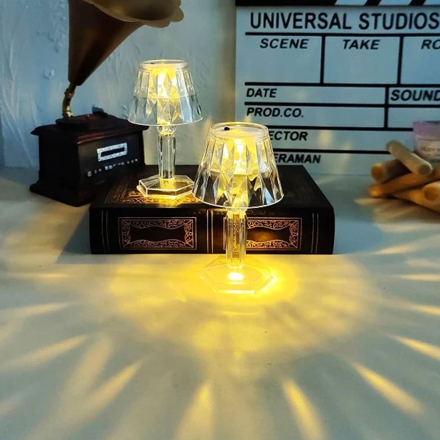 Transparent mini lamp with crystal design.