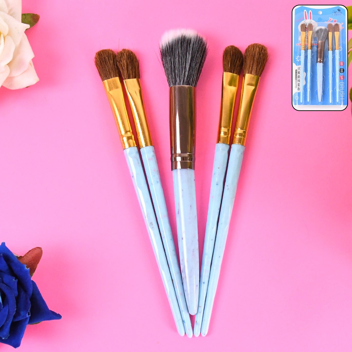 5pc Makeup Brush Tools Kit (5 Pcs Set  Mix Color)