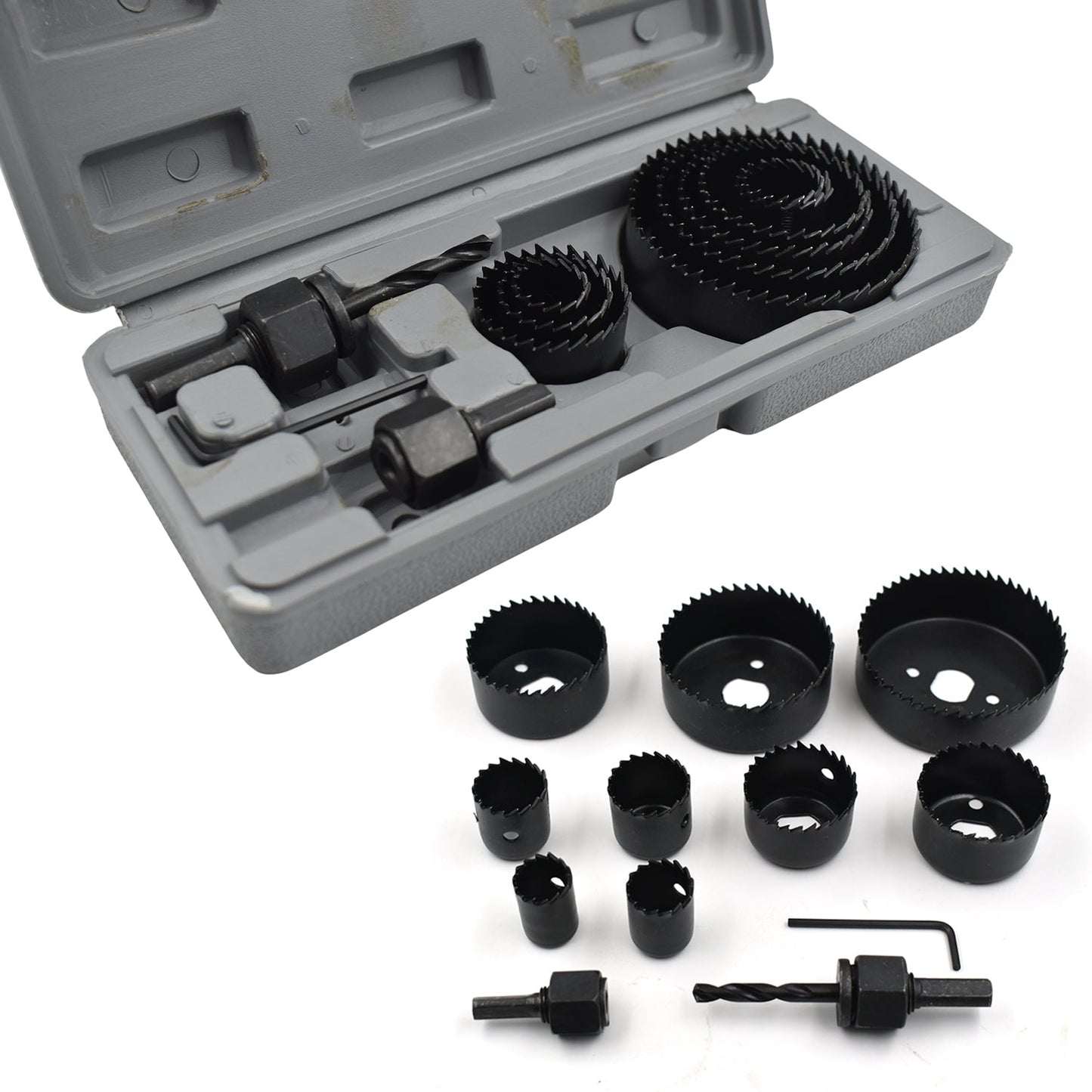 19-64mm hole saw kit with 12 different sizes.