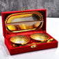 Gold and silver plated 2 bowl 2 spoon tray set in brass with red velvet gift box.