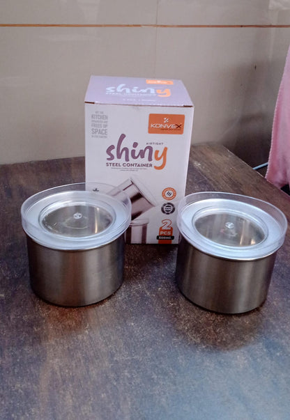 Multipurpose Stainless Steel Airtight Containers with See Through Lid (2 Pc / 500 ML)