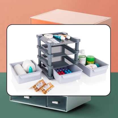 Mini drawer unit with three layers for organizing and storing makeup items