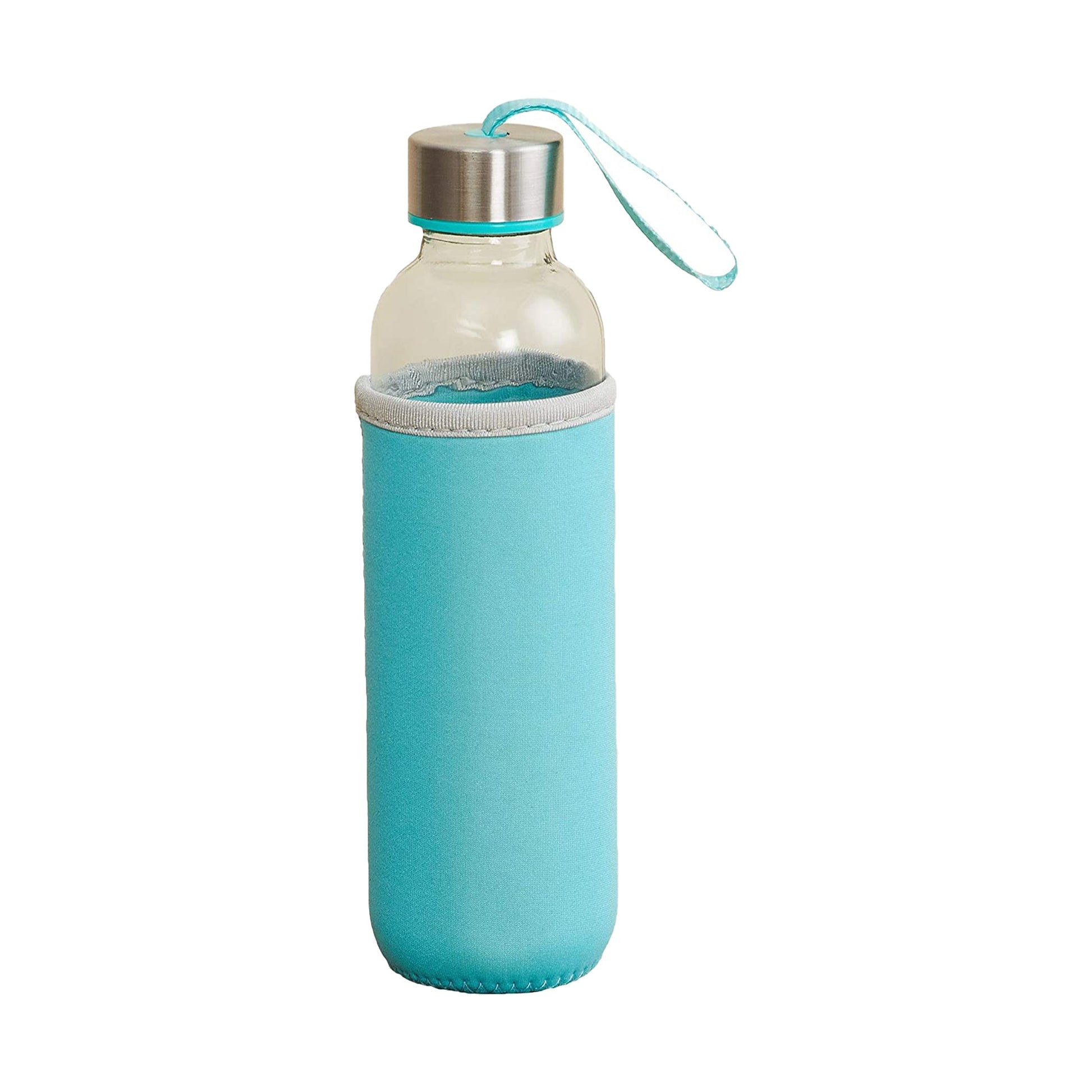 500 ml glass water bottle, with protective sleeve, perfect for travel.