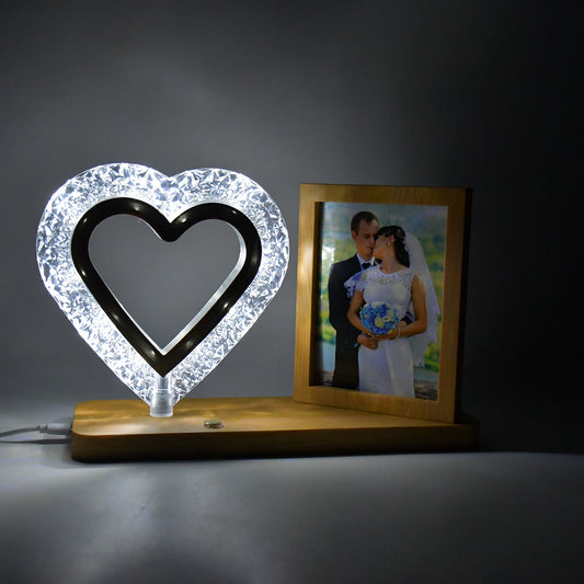 Heart Shape Cystal Led Lamp  Photo Frame Night Lamp  Wedding Gift  Love Couple