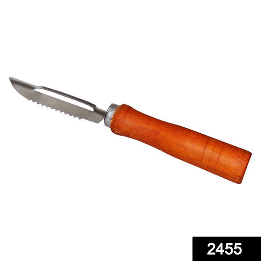 Vegetable peeler with ergonomic wooden handle and sharp blade