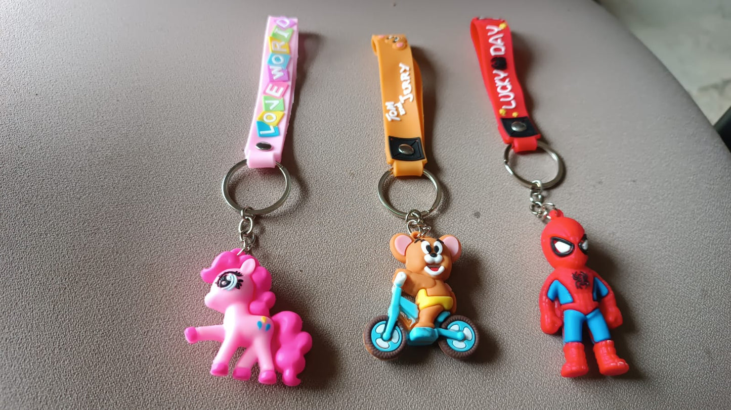 Cute Cartoon Silicone 3D Key Chain with Metal Hook & Strap (Pack of 1)