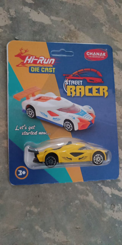 Die-cast street racer car toy, from above