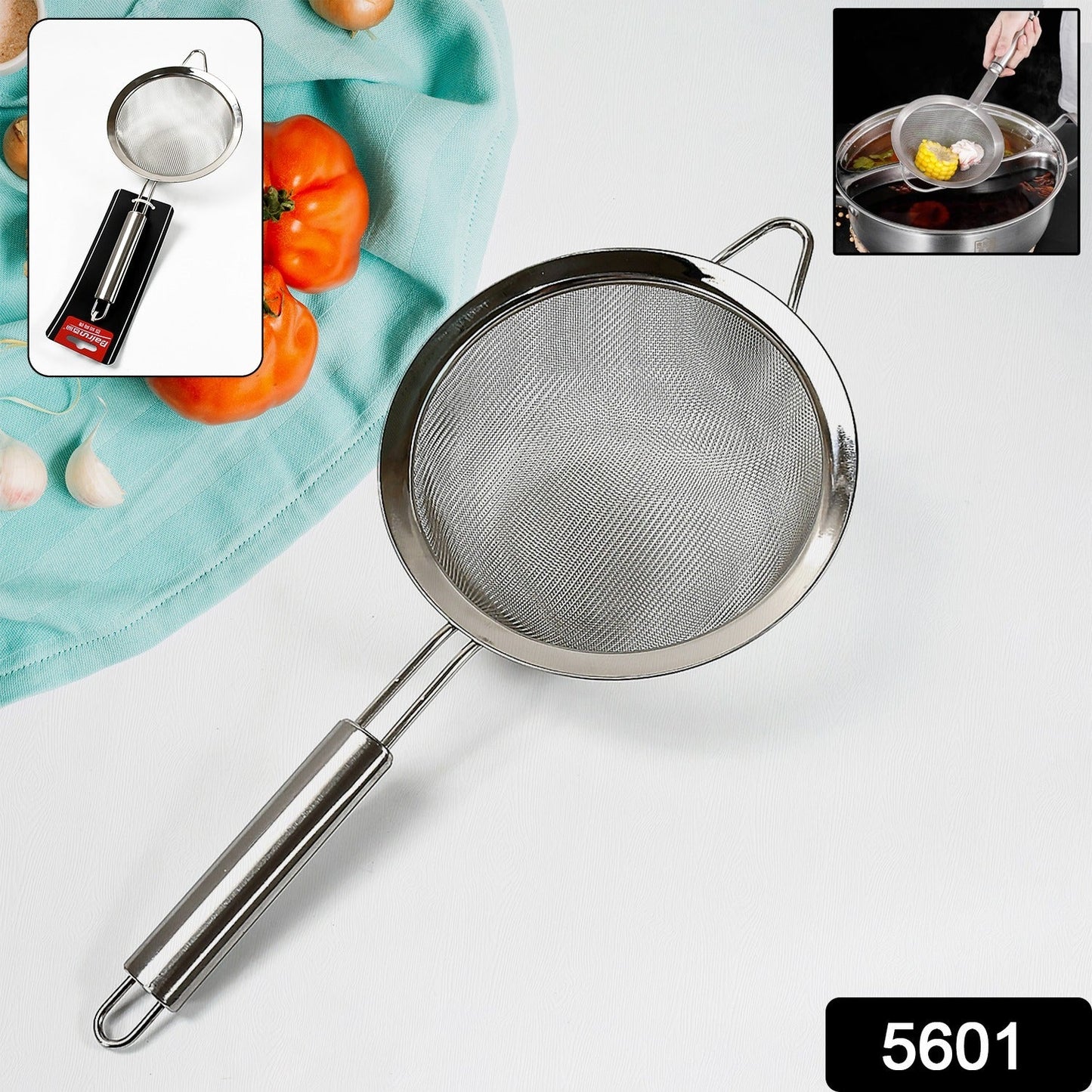 Mesh Sieve Quality Stainless Steel Fine Mesh Strainer with Sturdy Handle and Hook, Ideal for Tea Coffee, Rice, Powder, Fruit Etc Kitchen Food Kitchen Utensil