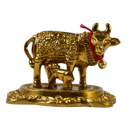 Metal Golden Kamdhenu Cow With Calf (1 Pc)