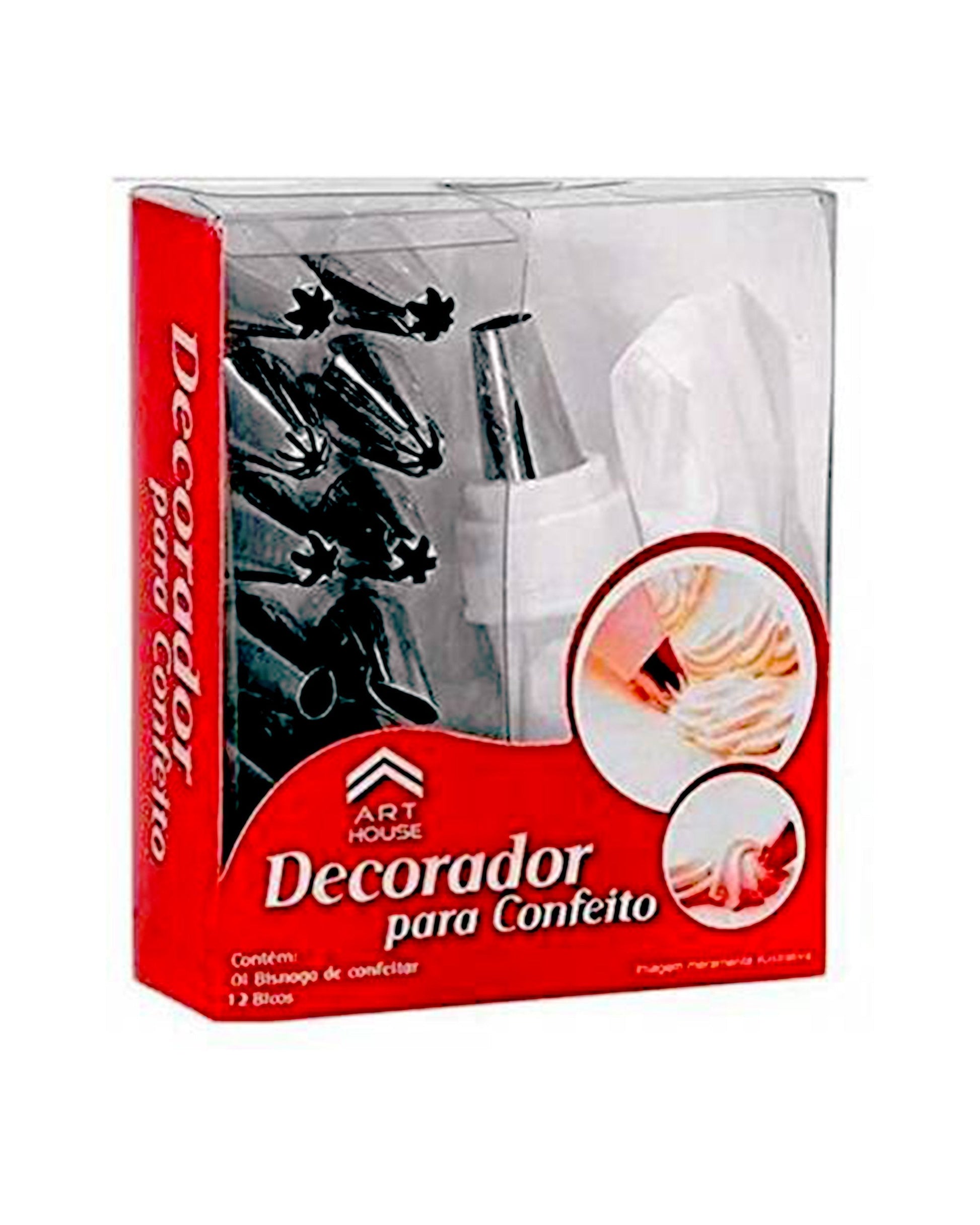 12 piece cake decoration set with basting brush and measuring cups.